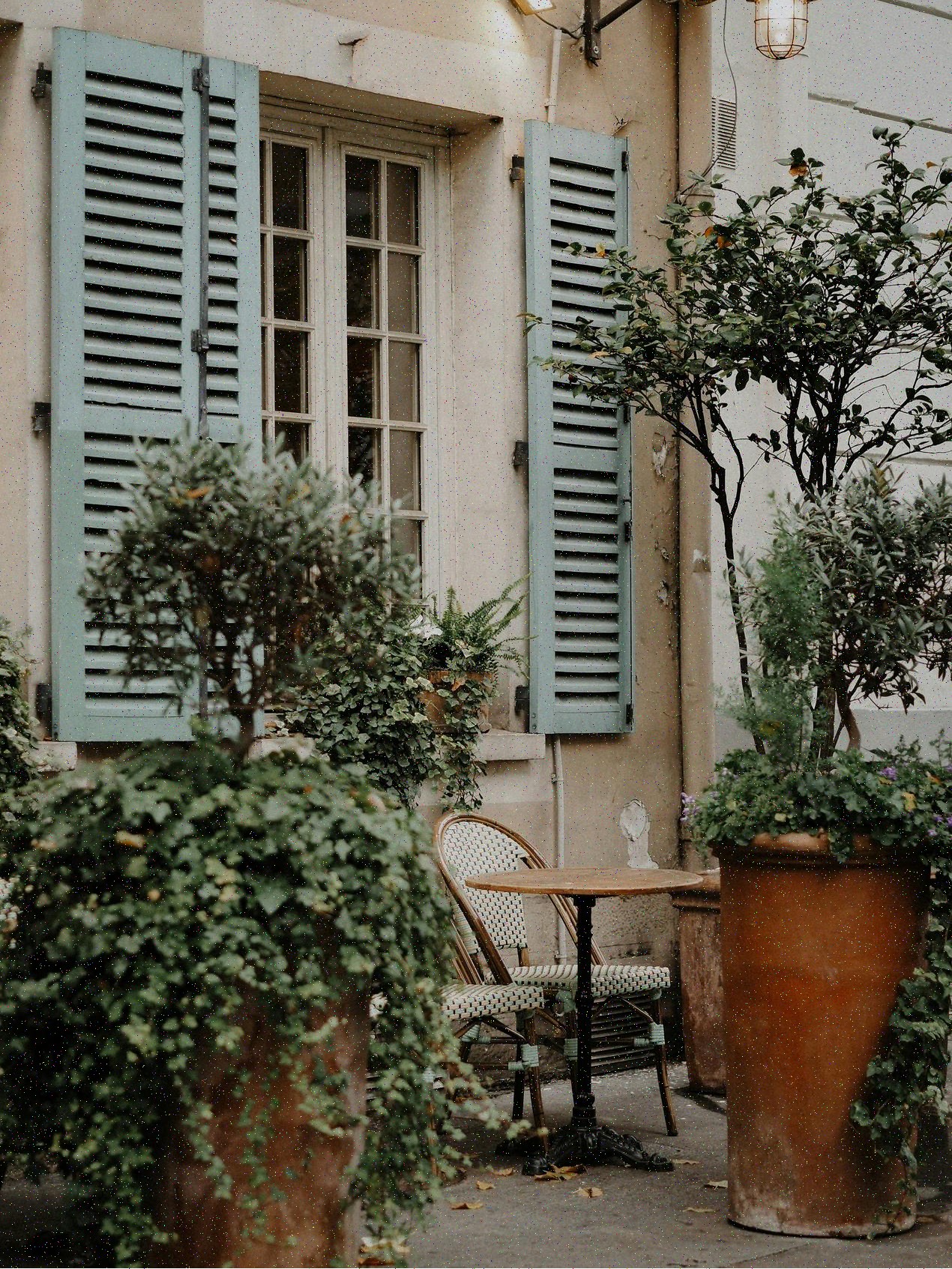 Outdoor umbrella and side table