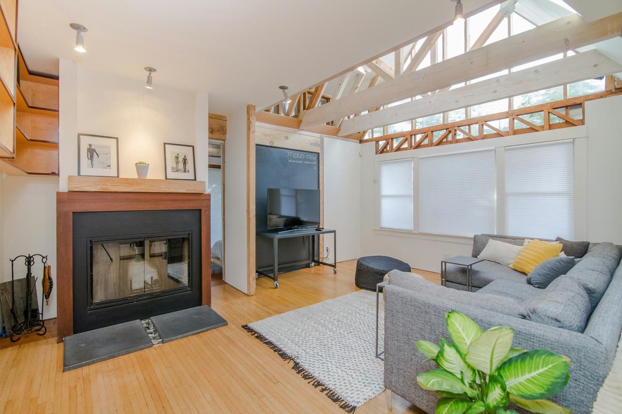 Warm pendant lights in a living space